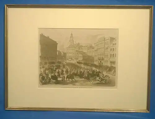 Stahlstich,n.Zeichnung von A.Beer,Preussen in  Frankfurt, 1870,gerahmt