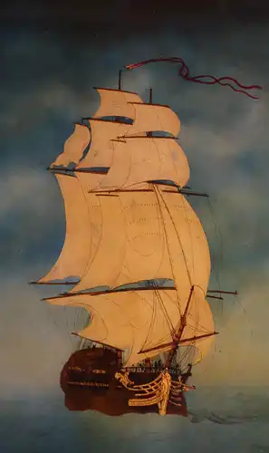 Hinterglasbild,Segelschiff des 18.Jhdts, verglast, gerahmt,neuzeitlich