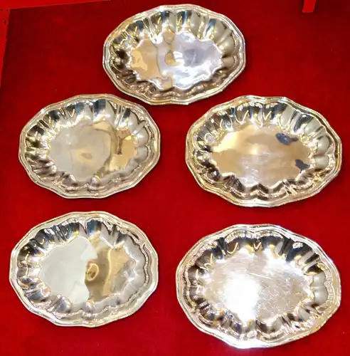 Fünf Schalen,Kupfer versilbert,wohl um 1900,schöne Arbeit,Barockstil