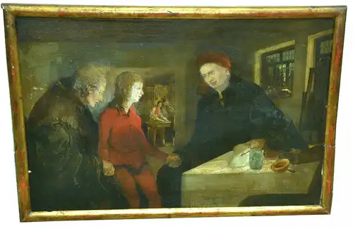 Gemälde,Öl auf Karton,Dürer in der Lehre,Alter unbekannt, min. 19.Jhdt,gerahmt