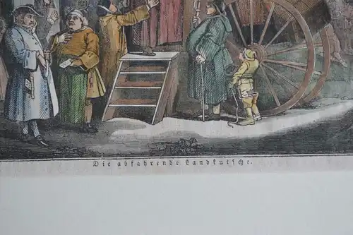 Holzstich,koloriert, a.d. Pfennig-Magazin,Landkutsche,Brockhaus Verlag,um 1900