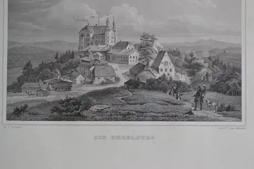 Stahlstich, Die Engelburg, Neukirchen vorm Wald,Seeberger Poppel, 1870