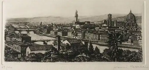Original-Radierung Ansicht von Florenz mit Büttenrand, signiert