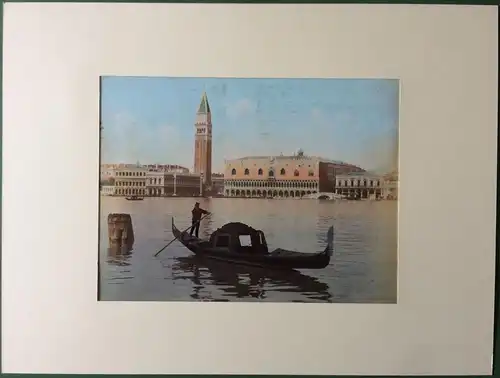 Colorierte Photographie Venedig – Panorama mit Gondolieri, ca. 1890