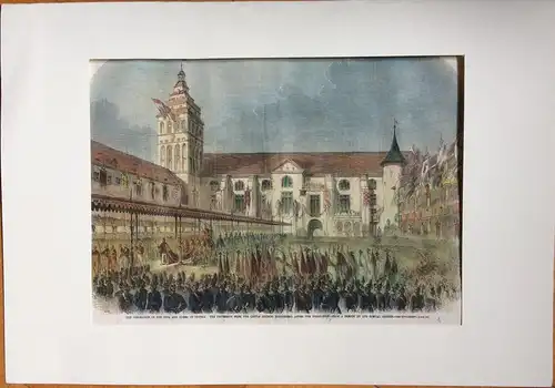Colorierter Stahlstich Krönung des preussischen Königspaares in der Schloßkirche