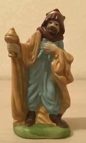 Krippenfigur,König, türkis-beige bemalt, Keramik