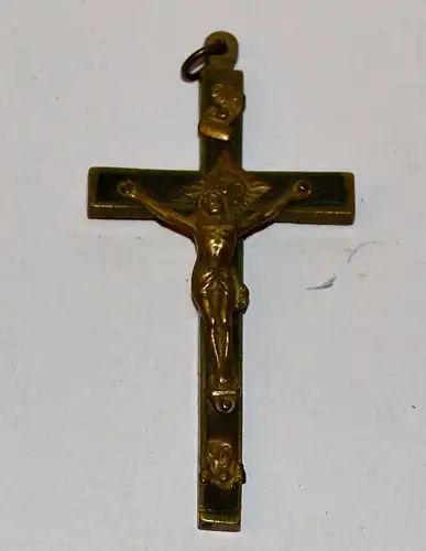 Kl. Kruzifix,Messing,mit Holzeinlage19.Jhdt,guter Zustand,zum Umhängen