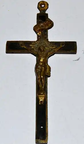 Kl. Kruzifix,Messing,mit Holzeinlage19.Jhdt,zum Umhängen