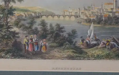 Stahlstich koloriert, Regensburg, gez. R. Sands, Mitte 19. Jhdrt.