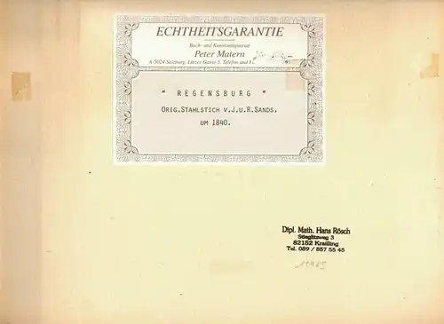 Stahlstich „REGENSBURG“ von J. und R. Sands um 1850