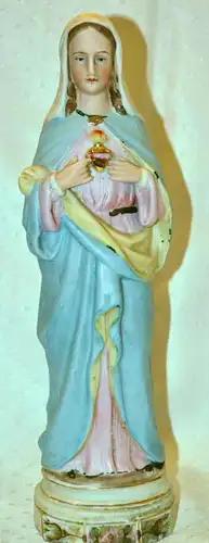 Bisquitporzellan,Figur,Maria mit flammendem Herz,wohl Italen,Ende 19.Jhdt