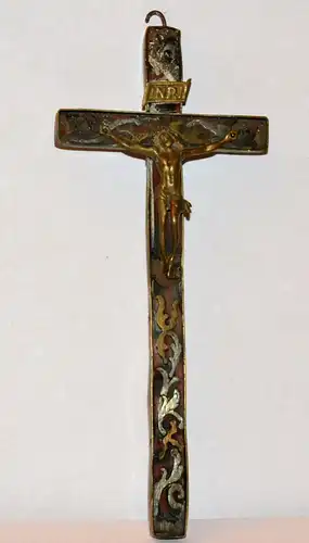 Kruzifix,Holz+Metall,mit Ornamenteinlagen,wohl Barock,18.Jhdt,