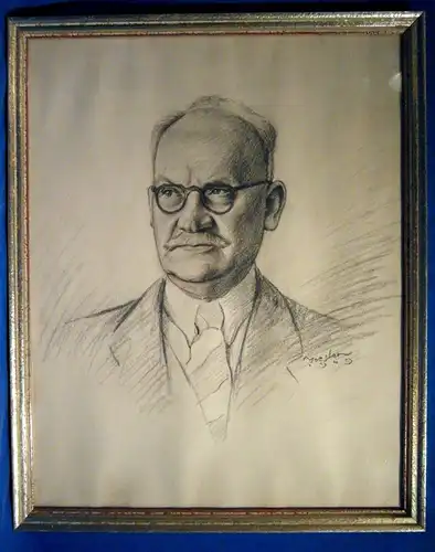 Kohlezeichnung, Mann mit Brille, Portrait, sign, dat. Joesten, 1949