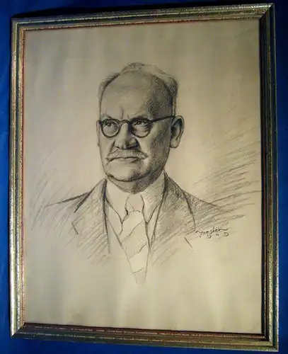 Kohlezeichnung, Mann mit Brille, Portrait, sign, dat. Joesten, 1949
