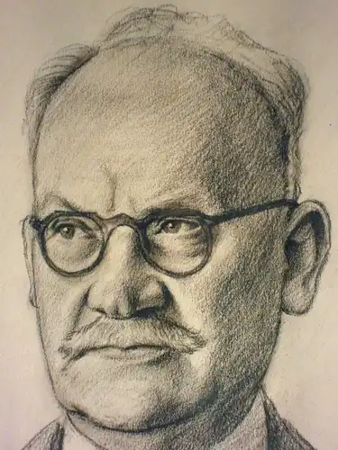 Kohlezeichnung, Mann mit Brille, Portrait, sign, dat. Joesten, 1949