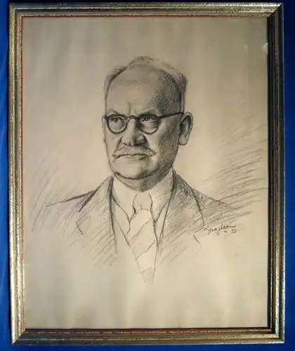 Kohlezeichnung, Mann mit Brille, Portrait, sign, dat. Joesten, 1949
