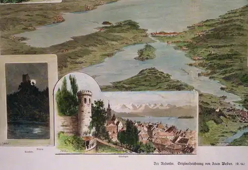 Stahlstich,Ansichten vom Bodensee, div. Orte, gez. Jean Weber, Mitte 19. Jhdrt