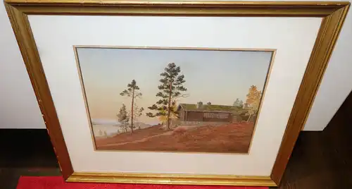 Bild,Norwegische Landschaft,Mischtechnik,1944,sign. Hempel 1944,gerahmt