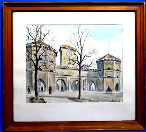 Aquarell,München,Isartor,nach 1945,mit Rahmen