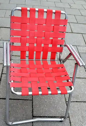Vintage Aluminium Folding,Lawn Chair 1950 USA,Klappstuhl,2,5 kg,Designmöbel,Red