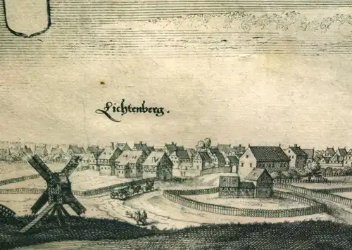 Kupferstich,Lichtenburg,Lichtenberg und Prettin(Brettin),Mathias Merian d.Ae.
