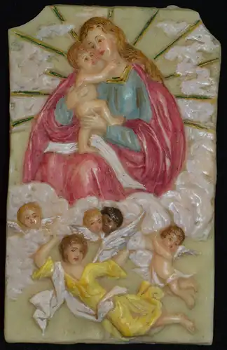 Wachsbild,Mutter Gottes mit Jesu Kind,handarbeit,bemalt,um 1900,Italien ?