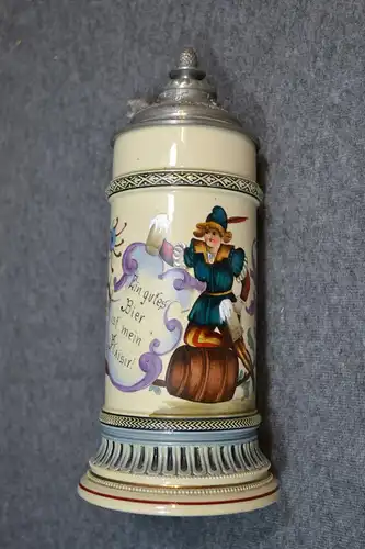 Bierkrug,  Zinndeckel, gewidmet Karl Roidl