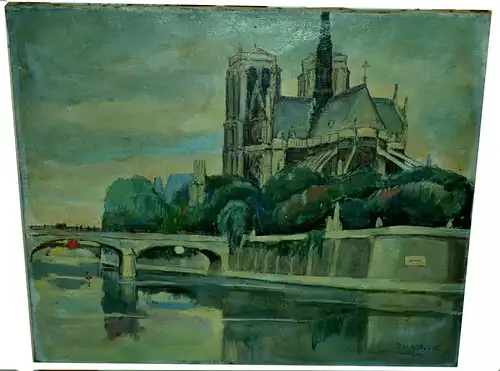 Gemälde,Notre Dame, Öl auf Leinwand,signiert: Joan Aurel, ungerahmt,1943