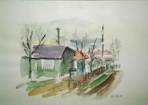 Aquarell,W.Ulrich,sign. und datiert,Kleine Häuser,1961