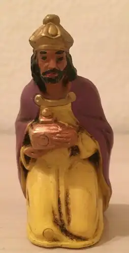 Krippenfigur,kniende König, lila- gelb bemalt, Keramik