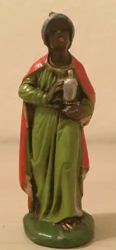 Krippenfigur,König, rot- grün bemalt, Kunststoff