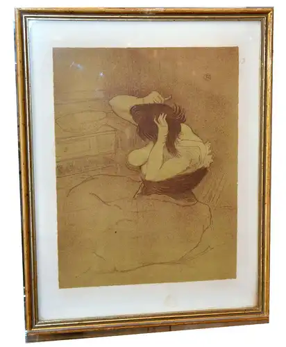Lithographie,a.d.Mappe "Elles",v.Henri Toulouse Lautrec, Frau kämmt ihre Haare
