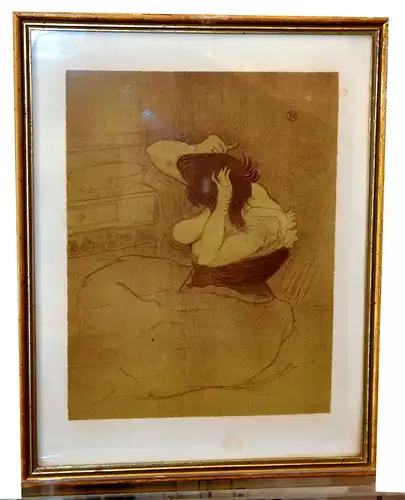 Lithographie,a.d.Mappe "Elles",v.Henri Toulouse Lautrec, Frau kämmt ihre Haare
