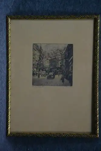 Radierung, koloriert, Wien, Am Graben, etwa 1920, unbek. signiert
