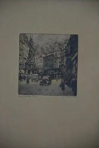 Radierung, koloriert, Wien, Am Graben, etwa 1920, unbek. signiert