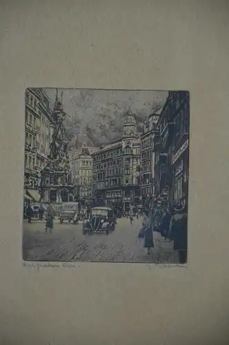 Radierung, koloriert, Wien, Am Graben, etwa 1920, unbek. signiert