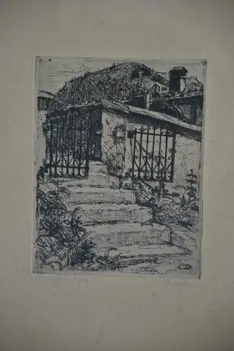 Radierung, Dorffriedhof, Ziegler, etwa 1920