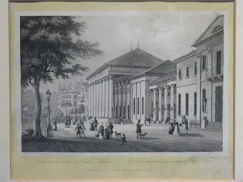 Stahlstich,Baden-Baden,Kursaal, Mitte 19. Jhdrt., Passepartout marmoriert