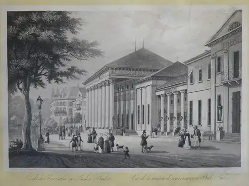 Stahlstich,Baden-Baden,Kursaal, Mitte 19. Jhdrt., Passepartout marmoriert