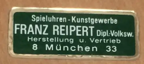 Spieldose "2 Tänzer im Bogen" Marke „expertic“ aus dem Erzgebirge, 1950er  Jahre