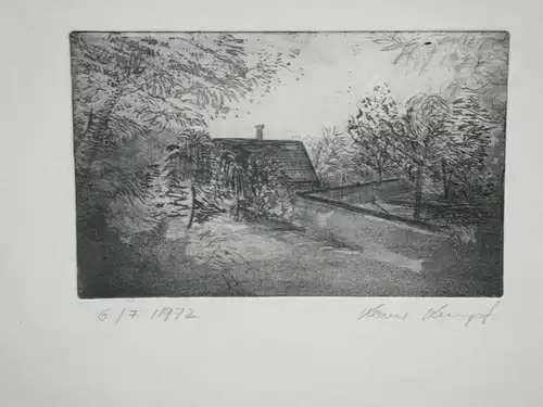 Lithografie, Haus am Waldrand, Klaus Kempf, 6/7, numm. und signiert, 1972