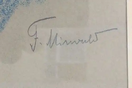 Buntstiftzeichnung Portrait von Ferdinand Mirwald, gerahmt hinter Glas, signiert