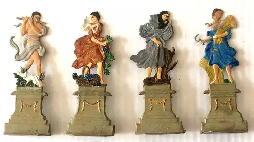 Vier Zinnfiguren - Allegorische Figuren - auf Podesten