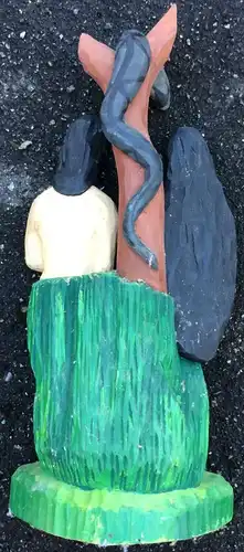 Holzgeschnitzte gefaßte Skulptur Adam und Eva wohl von Mieczyslaw Gaja, 1980er