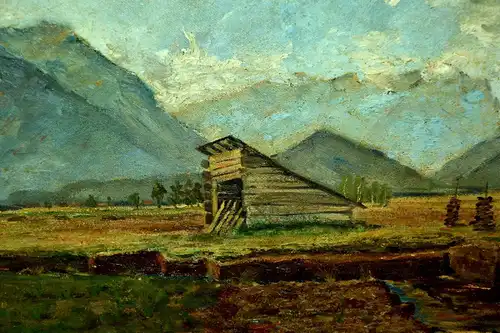 Gemälde, Torfstich im Murnauer Moor mit Blick zum Wetterstein.sign. u. gerahmt