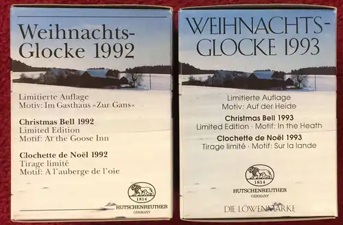 Zwei Weihnachtsglocken der Firma HUTSCHENREUTHER 1992 + 1993 in Originalkartons