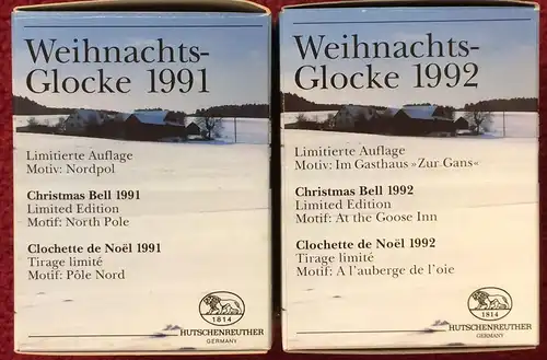 Zwei Weihnachtsglocken der Firma HUTSCHENREUTHER 1991 + 1992 in Originalkartons