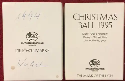 Zwei Weihnachtskugeln der Firma HUTSCHENREUTHER 1994 und 1995 in Orig.schachteln