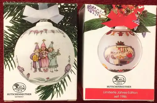 Zwei Weihnachtskugeln der Firma HUTSCHENREUTHER 1990 und 1996 in Orig.schachteln