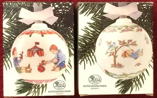 Zwei Weihnachtskugeln der Firma HUTSCHENREUTHER 1989 und 1992 in Orig.schachteln